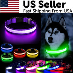 LED Adjustable Dog Collar Blinking Flashing Light Up Glow Pets Safety Waterproof - Shop Rite Pro