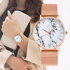 Fashion Rose Gold Mesh Band Creative Marble Female Wrist Watch Luxury Women Quartz Watches Gifts Relogio Feminino Drop Shipping - Shop Rite Pro